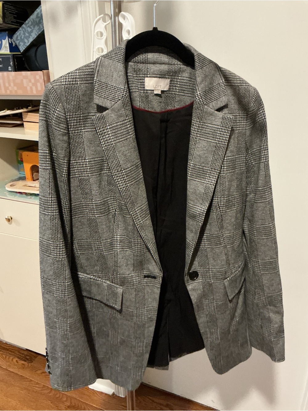 LOFT Gray Plaid Tailored Single-Button Blazer
